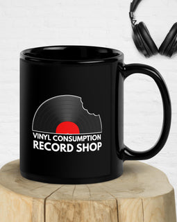 Vinyl Consumption Record Shop Exclusive Black Glossy Mug