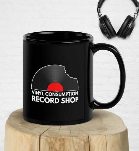 Vinyl Consumption Record Shop Exclusive Black Glossy Mug